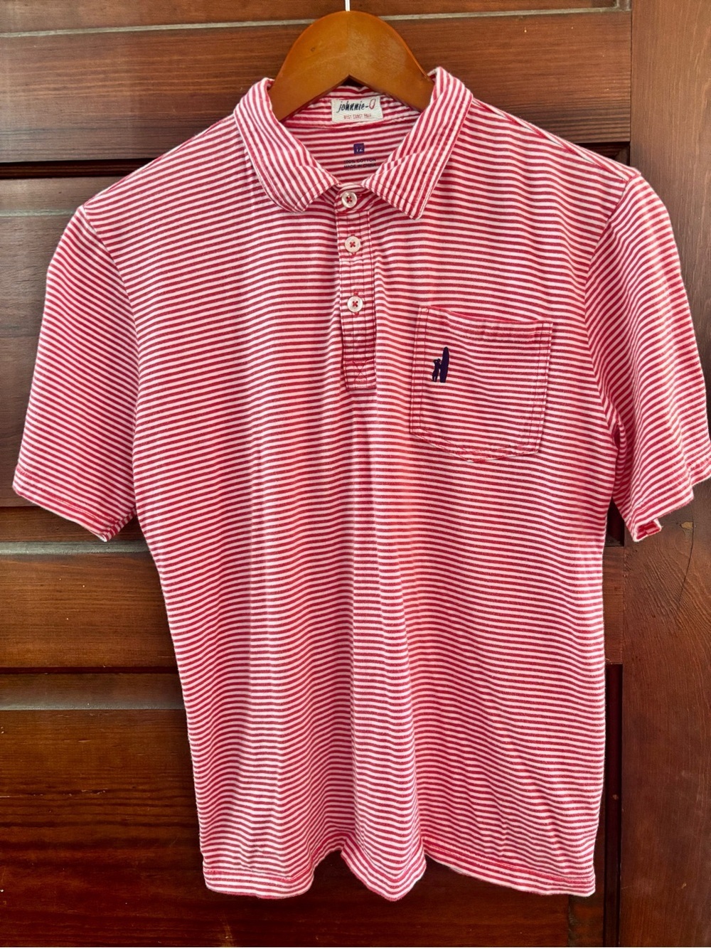Johnnie-O Youth Watermelon/Wht Striped Polo "Original Jr." line Size 12 - Picture 8 of 8